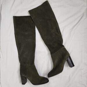 Free People Dakota Slouchy Tall Boots Moss Green Suede Leather Heeled Italy 40